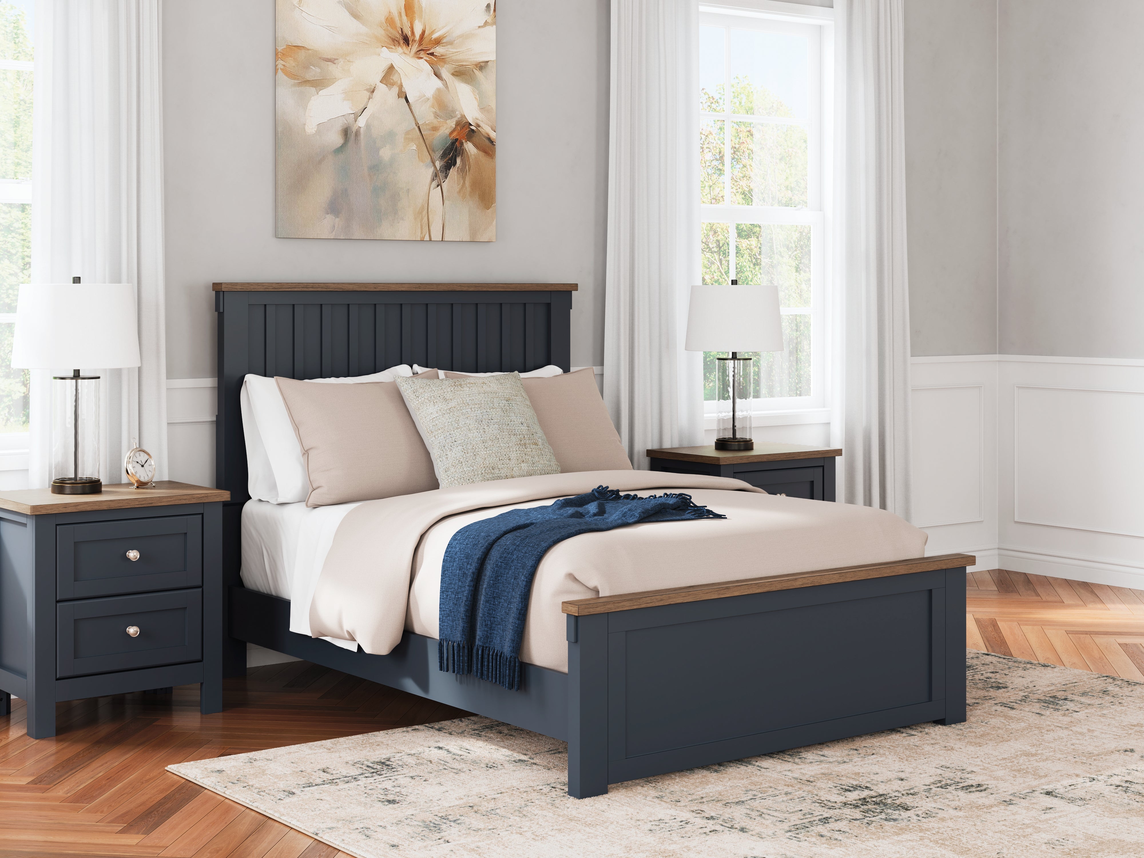 Ashley Landocken Full Panel Bed, Dresser and Mirror in Brown/Blue