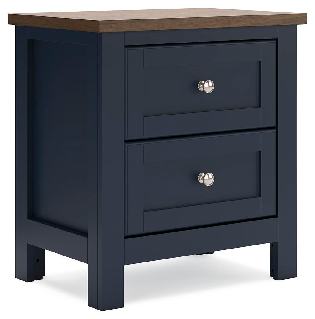 Landocken Brown/Blue Twin Panel Bed with Mirrored Dresser and Nightstand from Ashley - Luna Furniture