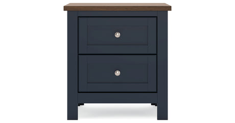 Landocken Queen Panel Bed with Mirrored Dresser, Chest and 2 Nightstands in Brown/Blue from Ashley - Luna Furniture