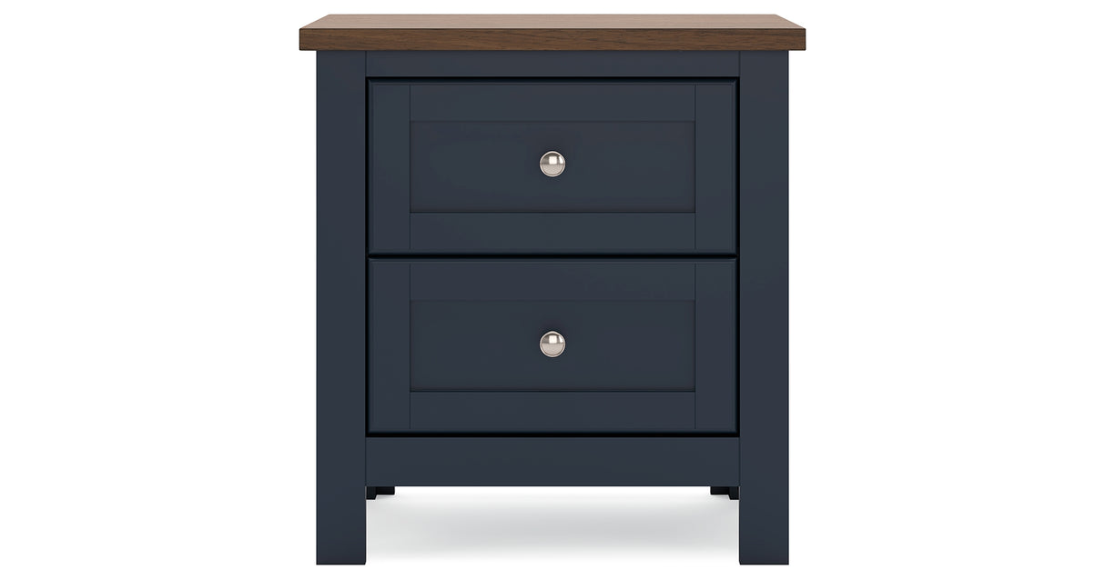 Landocken Queen Panel Bed with Mirrored Dresser, Chest and Nightstand in Brown/Blue from Ashley Furniture - Luna Furniture