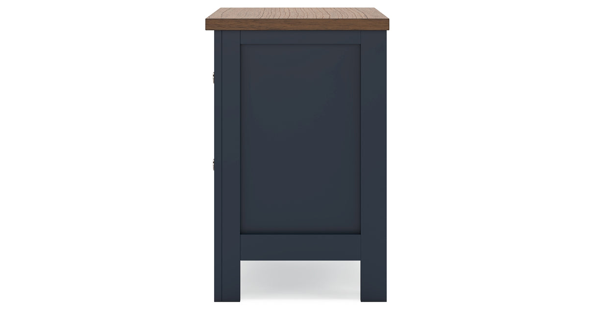 Landocken Queen Panel Headboard with Mirrored Dresser, Chest and 2 Nightstands in Brown/Blue from Ashley - Luna Furniture
