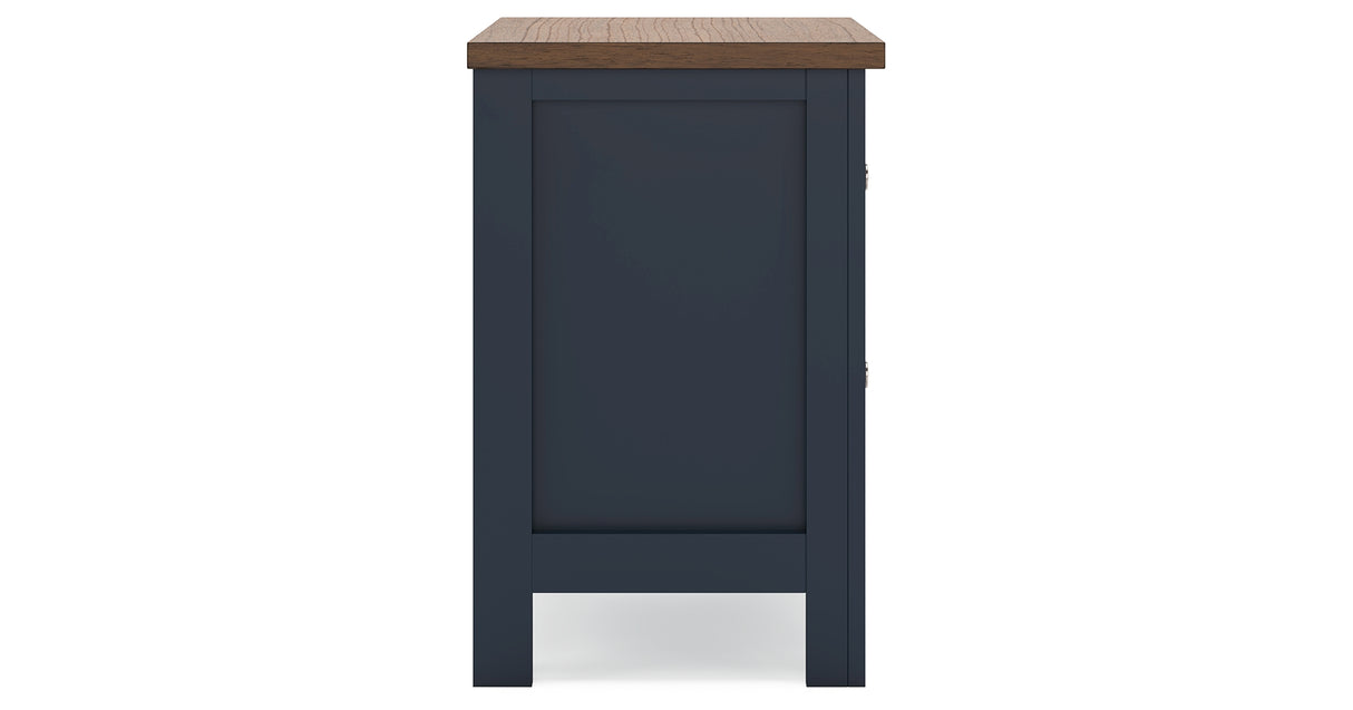 Landocken Twin Panel Bed with Mirrored Dresser, Chest and 2 Nightstands in Brown/Blue from Ashley Furniture - Luna Furniture