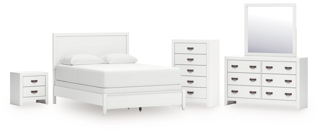 Binterglen Queen Panel Bed with Mirrored Dresser, Chest and Nightstand in White from Ashley Furniture - Luna Furniture