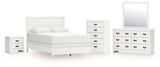 Binterglen Queen Panel Bed with Mirrored Dresser, Chest and Nightstand in White from Ashley Furniture - Luna Furniture