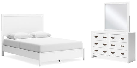 Binterglen White Queen Panel Bed with Mirrored Dresser from Ashley - Luna Furniture