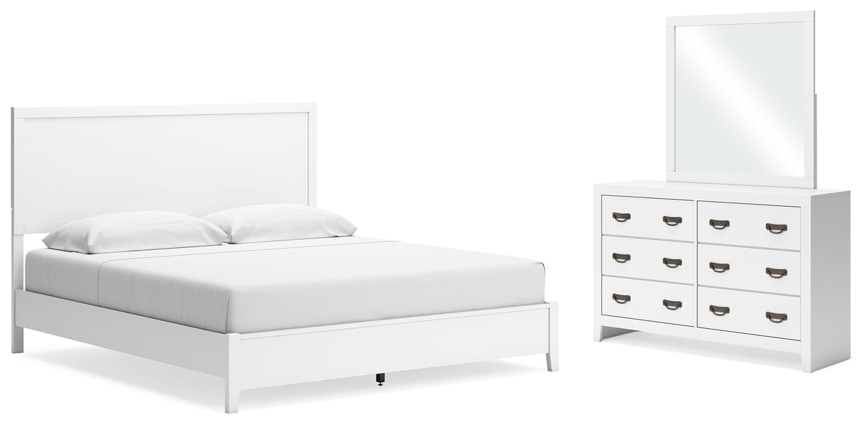Binterglen White King Panel Bed with Mirrored Dresser from Ashley - Luna Furniture