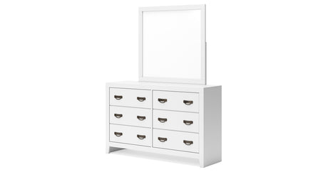Binterglen California King Panel Bed with Mirrored Dresser and Nightstand in White from Ashley - Luna Furniture