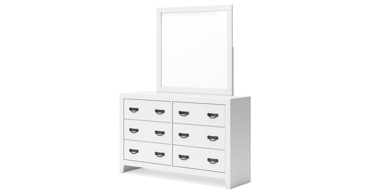 Binterglen Queen Panel Bed with Mirrored Dresser and 2 Nightstands in White from Ashley Furniture - Luna Furniture