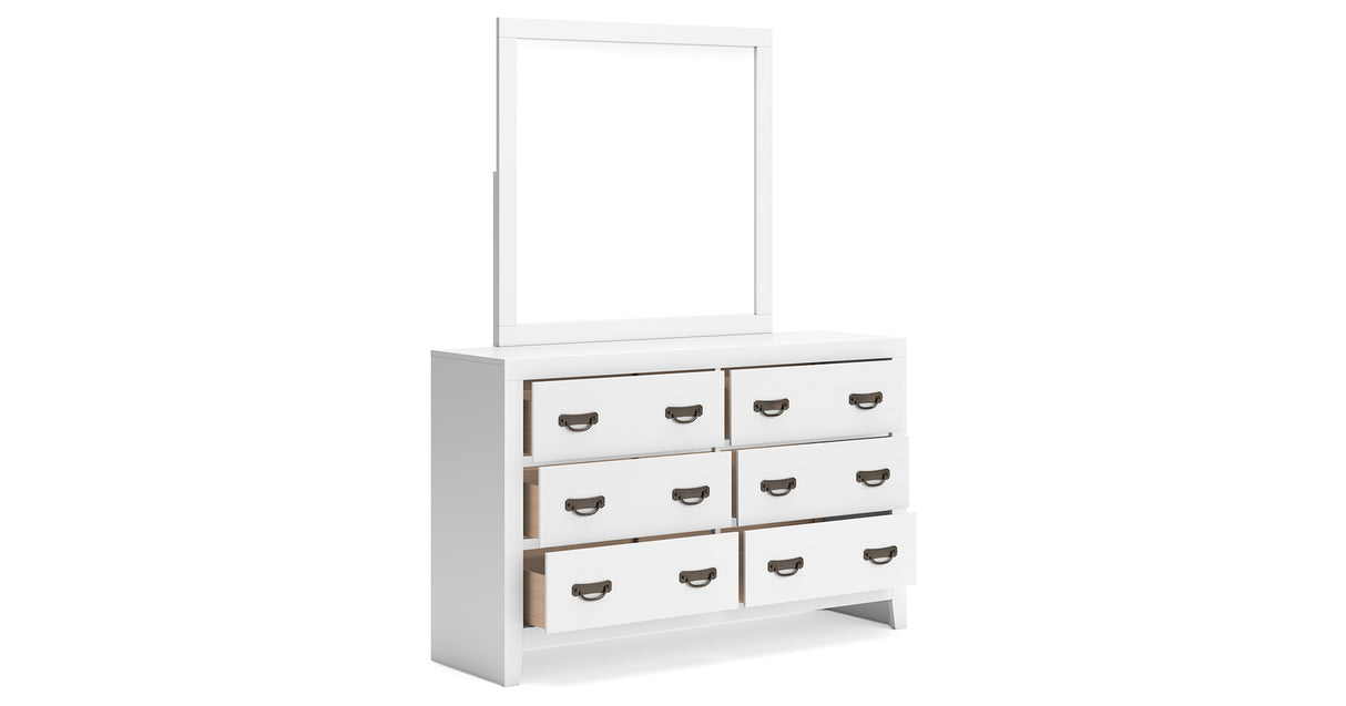 Binterglen White King Panel Bed with Mirrored Dresser from Ashley - Luna Furniture