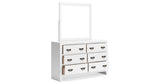 Binterglen Twin Panel Bed with Mirrored Dresser in White from Ashley - Luna Furniture