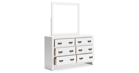 Binterglen Twin Panel Bed with Mirrored Dresser in White from Ashley - Luna Furniture