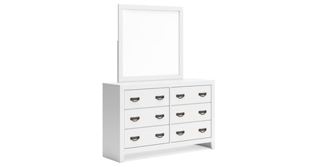 Binterglen King Panel Bed with Mirrored Dresser and Nightstand in White from Ashley - Luna Furniture