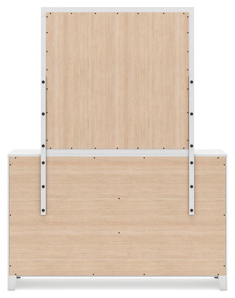 Binterglen Twin Panel Bed with Mirrored Dresser, Chest and 2 Nightstands in White from Ashley - Luna Furniture