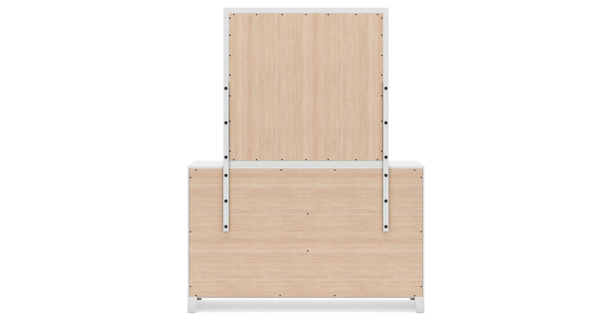 Binterglen California King Panel Bed with Mirrored Dresser and Chest in White from Ashley Furniture - Luna Furniture