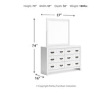 Binterglen Twin Panel Bed with Mirrored Dresser in White from Ashley - Luna Furniture