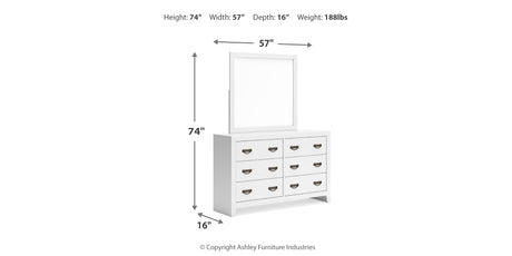 Binterglen Queen Panel Bed with Mirrored Dresser and 2 Nightstands in White from Ashley - Luna Furniture