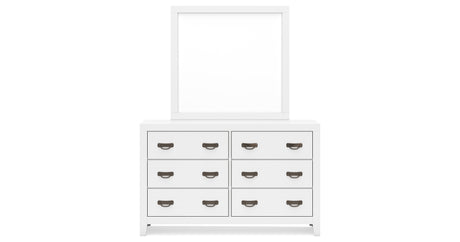 Binterglen King Panel Bed with Mirrored Dresser, Chest and 2 Nightstands in White from Ashley - Luna Furniture