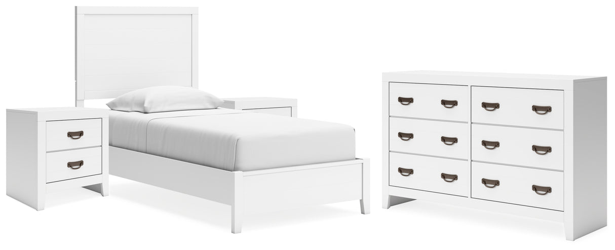 Binterglen Twin Panel Bed with Dresser and 2 Nightstands in White from Ashley Furniture - Luna Furniture