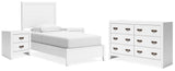 Binterglen Twin Panel Bed with Dresser and 2 Nightstands in White from Ashley Furniture - Luna Furniture