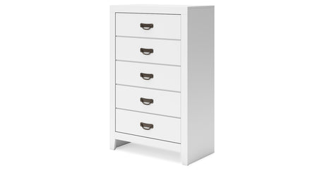 Binterglen Queen Panel Bed with Mirrored Dresser, Chest and 2 Nightstands in White from Ashley - Luna Furniture