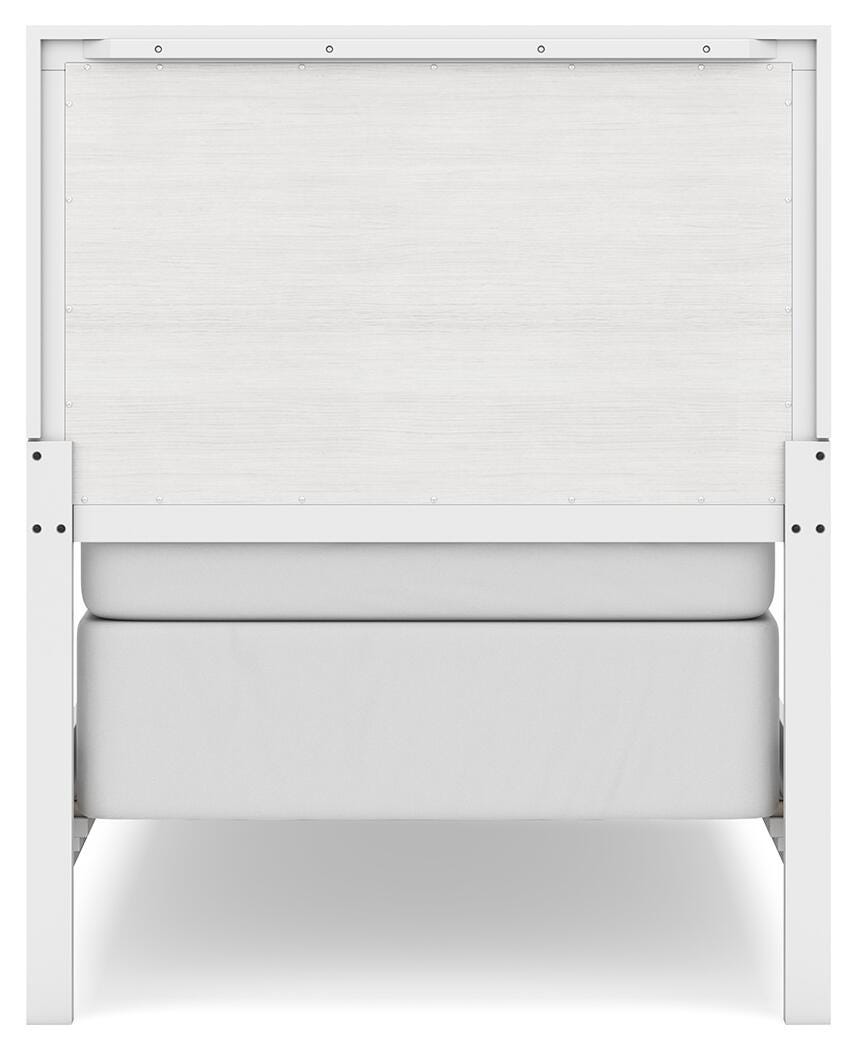 Binterglen Twin Panel Bed with Mirrored Dresser, Chest and 2 Nightstands in White from Ashley Furniture - Luna Furniture