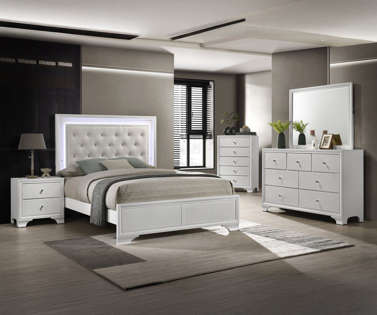 Lyssa Oat and Frost LED Upholstered Panel Youth Bedroom Set from Crown Mark - Luna Furniture