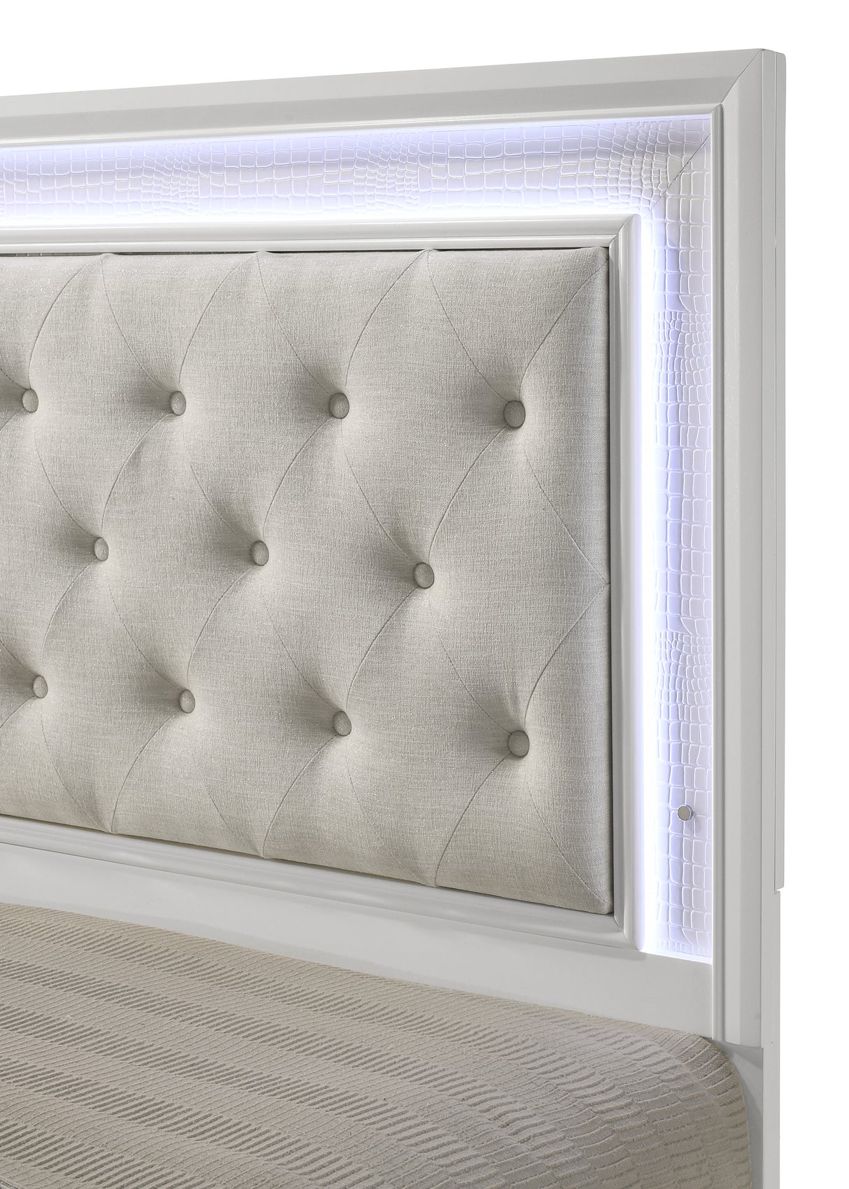 Lyssa Oat and Frost Twin LED Upholstered Panel Bed from Crown Mark - Luna Furniture