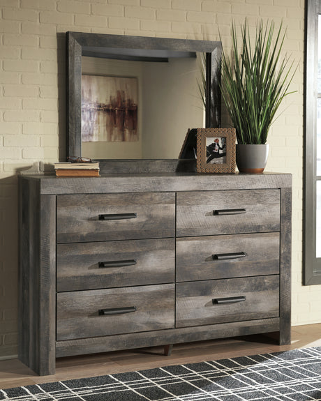 Wynnlow Queen Panel Bed with Mirrored Dresser, Chest and 2 Nightstands in Gray from Ashley Furniture - Luna Furniture