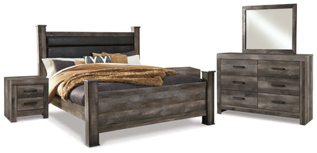 Wynnlow King Poster Bed with Mirrored Dresser and 2 Nightstands in Gray from Ashley Furniture - Luna Furniture