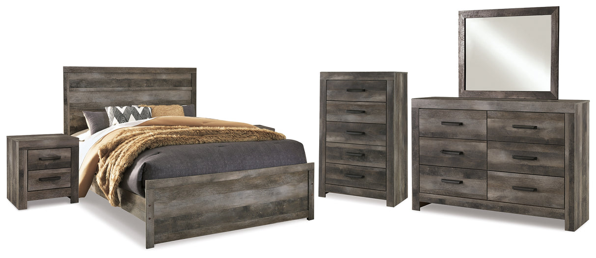 Wynnlow Queen Panel Bed with Mirrored Dresser, Chest and 2 Nightstands in Gray from Ashley Furniture - Luna Furniture