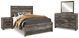 Wynnlow Queen Panel Bed with Mirrored Dresser and 2 Nightstands in Gray from Ashley - Luna Furniture