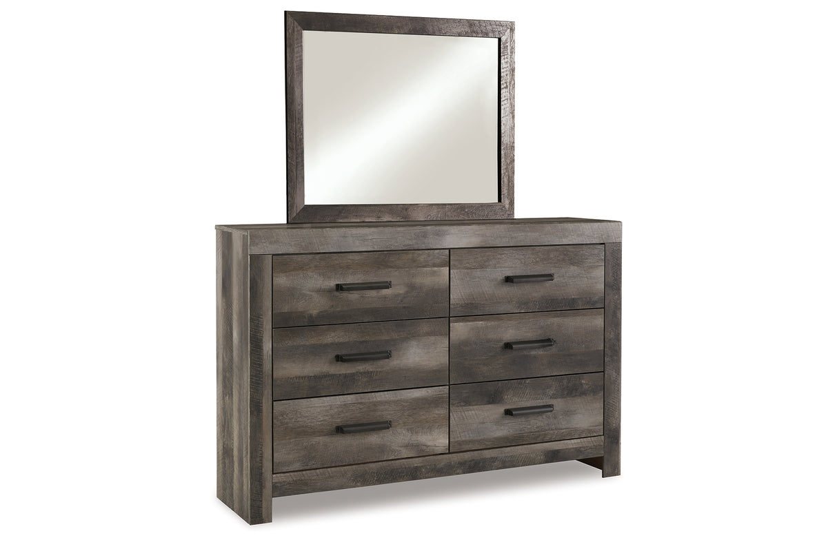 Wynnlow King Crossbuck Panel Bed with Mirrored Dresser, Chest and 2 Nightstands in Gray from Ashley - Luna Furniture