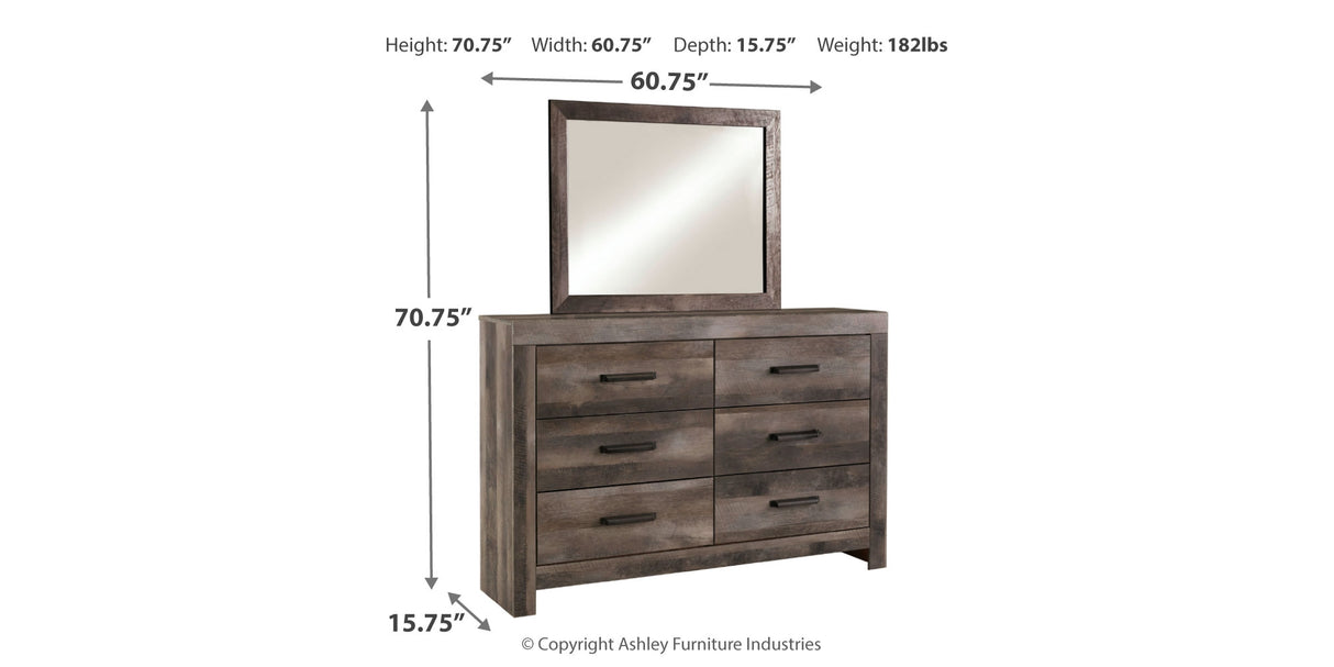 Wynnlow Queen Crossbuck Panel Bed with Mirrored Dresser and Chest in Gray from Ashley Furniture - Luna Furniture