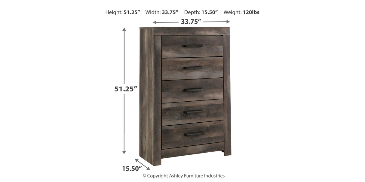 Wynnlow King Crossbuck Panel Bed with Mirrored Dresser, Chest and 2 Nightstands in Gray from Ashley - Luna Furniture