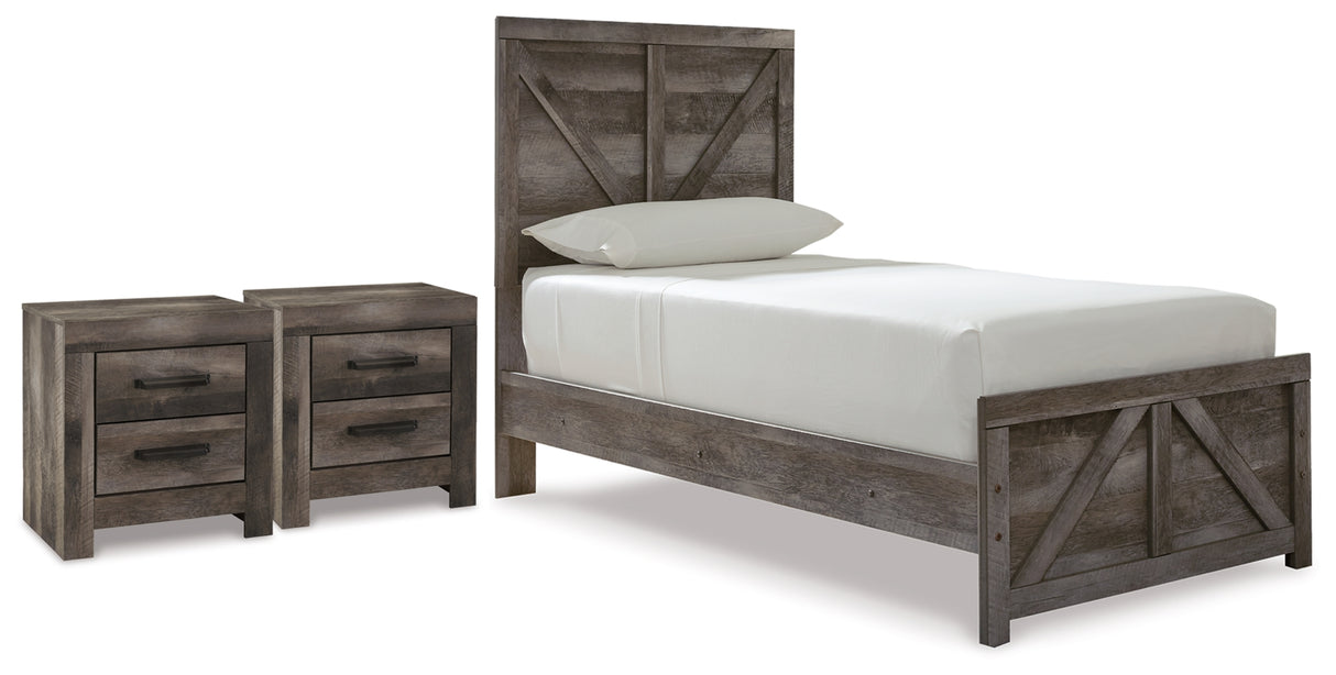 Wynnlow Gray Twin Panel Bed and 2 Nightstands from Ashley Furniture - Luna Furniture