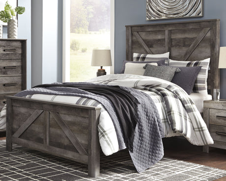 Wynnlow Queen Crossbuck Panel Bed with Mirrored Dresser and Chest in Gray from Ashley Furniture - Luna Furniture