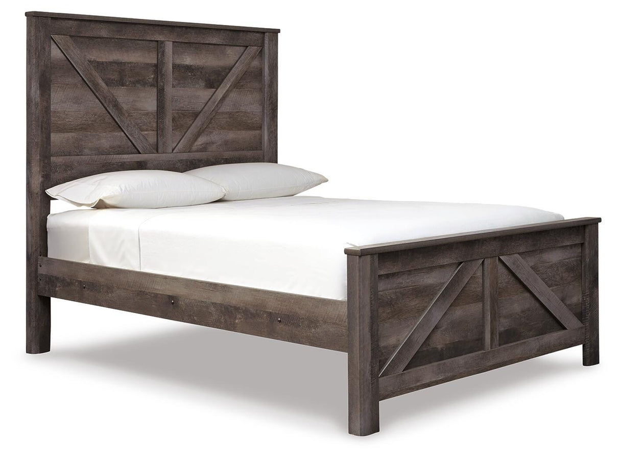 Wynnlow Queen Crossbuck Panel Bed with Mirrored Dresser and Chest in Gray from Ashley Furniture - Luna Furniture