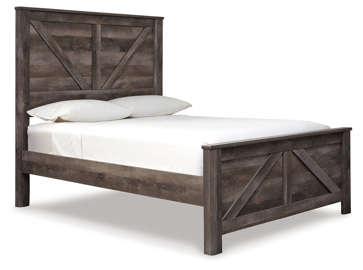 Wynnlow Queen Crossbuck Panel Bed with Mirrored Dresser and Chest in Gray from Ashley Furniture - Luna Furniture