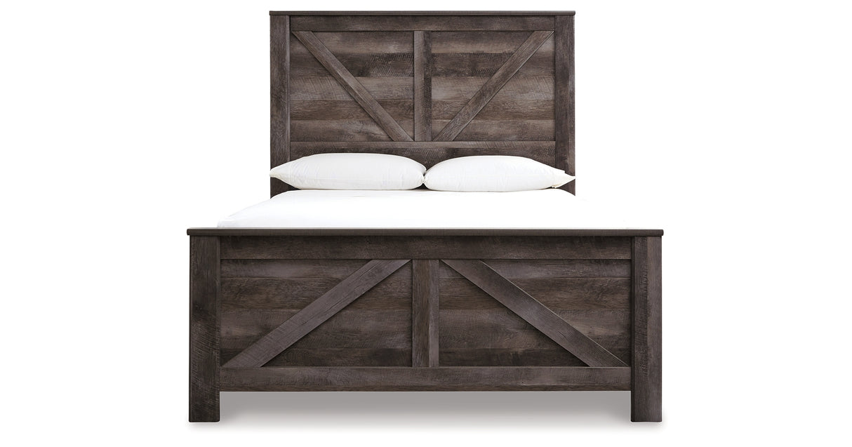 Wynnlow Queen Crossbuck Panel Bed with Mirrored Dresser, Chest and 2 Nightstands in Gray from Ashley Furniture - Luna Furniture