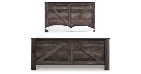 Wynnlow Queen Crossbuck Panel Bed with Mirrored Dresser, Chest and 2 Nightstands in Gray from Ashley Furniture - Luna Furniture