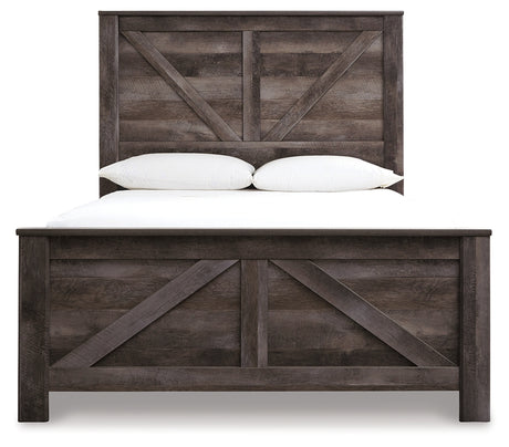 Wynnlow Queen Crossbuck Panel Bed with Mirrored Dresser and Chest in Gray from Ashley Furniture - Luna Furniture