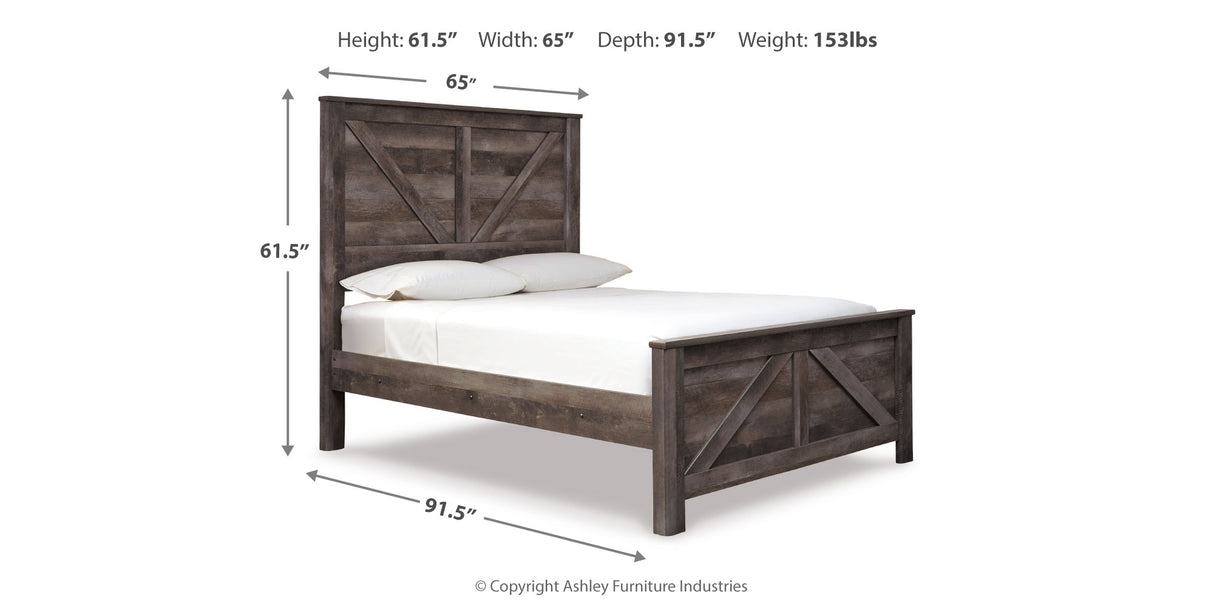 Wynnlow Queen Crossbuck Panel Bed with Mirrored Dresser and Chest in Gray from Ashley Furniture - Luna Furniture