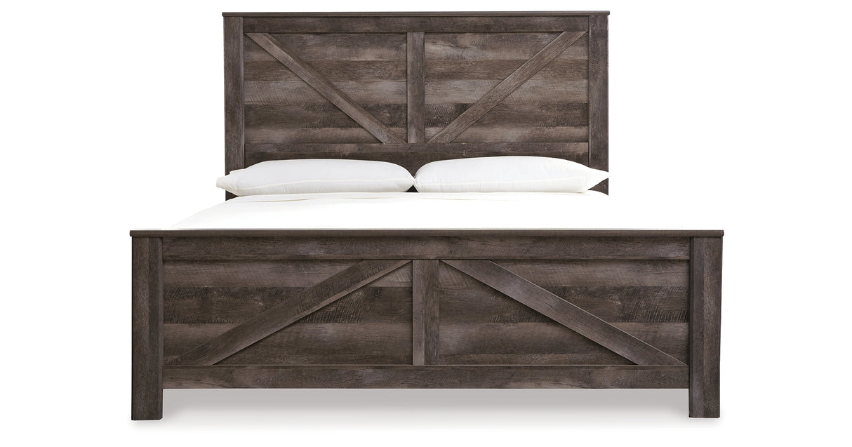 Wynnlow King Crossbuck Panel Bed with Mirrored Dresser and 2 Nightstands in Gray from Ashley - Luna Furniture