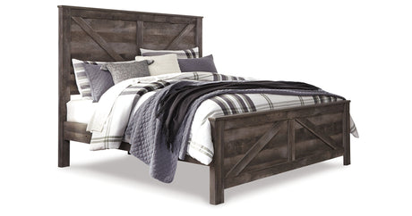 Wynnlow King Crossbuck Panel Bed with Mirrored Dresser, Chest and 2 Nightstands in Gray from Ashley Furniture - Luna Furniture