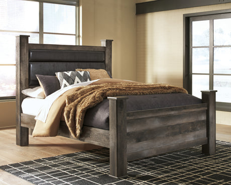 Wynnlow Gray Queen Upholstered Poster Bed from Ashley - Luna Furniture