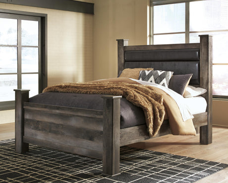 Wynnlow Gray Queen Upholstered Poster Bed from Ashley - Luna Furniture