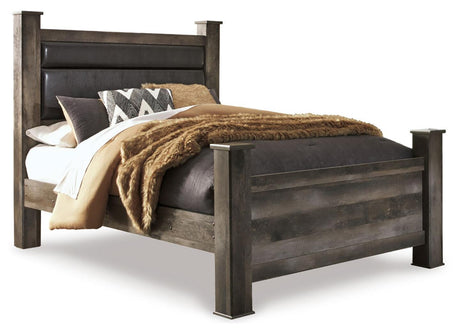 Wynnlow Gray Queen Upholstered Poster Bed from Ashley - Luna Furniture