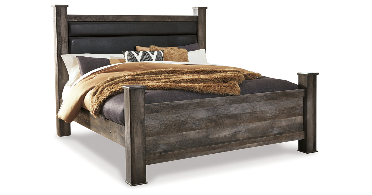 Wynnlow King Poster Bed with Mirrored Dresser, Chest and 2 Nightstands in Gray from Ashley - Luna Furniture