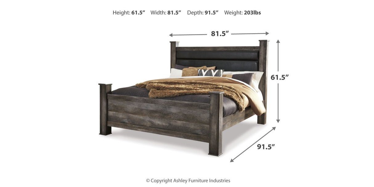 Wynnlow King Poster Bed with Mirrored Dresser, Chest and 2 Nightstands in Gray from Ashley - Luna Furniture