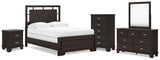 Covetown Full Panel Bed with Mirrored Dresser, Chest and Nightstand in Dark Brown from Ashley Furniture - Luna Furniture
